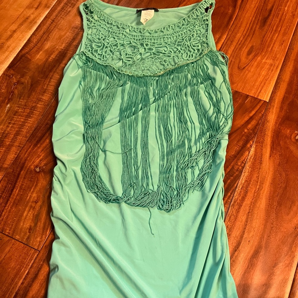Women’s Mint Green Fringe Tank Top. Size Large
